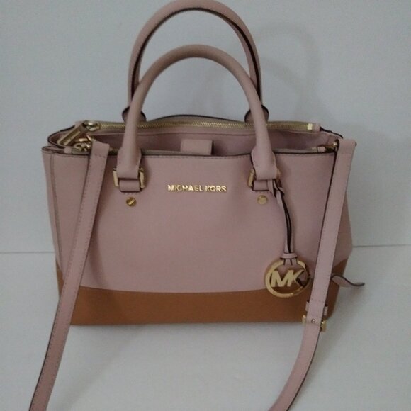 Michael Kors Handbags - Michael Kors Satchel Bag Purse Double Handle Logo Charm Pink/Tan